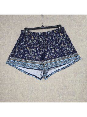 No Comment Womens Shorts Navy Blue Floral Print XL Lightweight Stretch Polyester